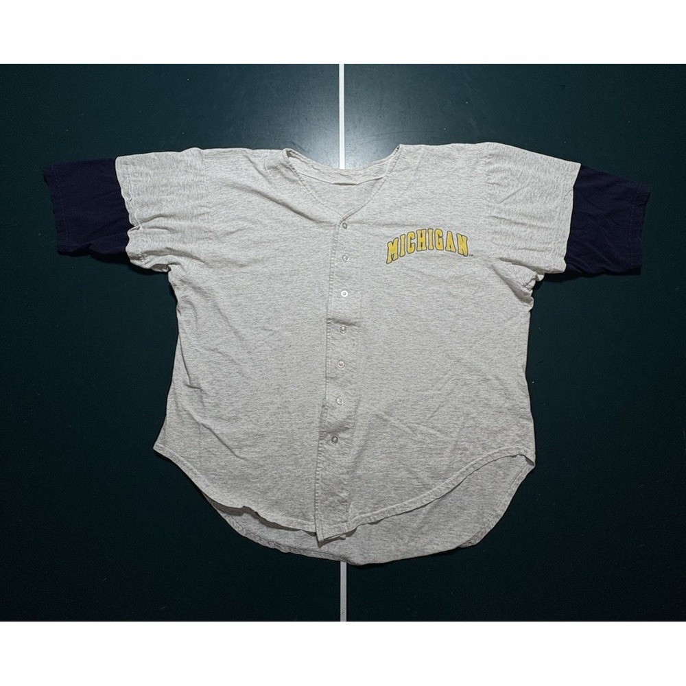 Vintage Michigan Wolverines Baseball Jersey Men's XL Gray Navy Blue USA 90s